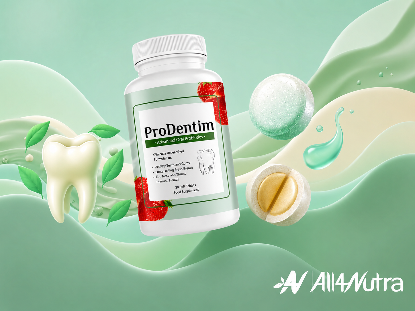 ProDentim promotional image with oral wellness visuals